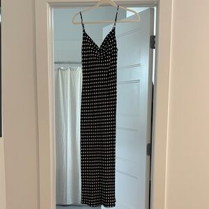 Black and White Silk Polka Dot Spaghetti Strap Dress